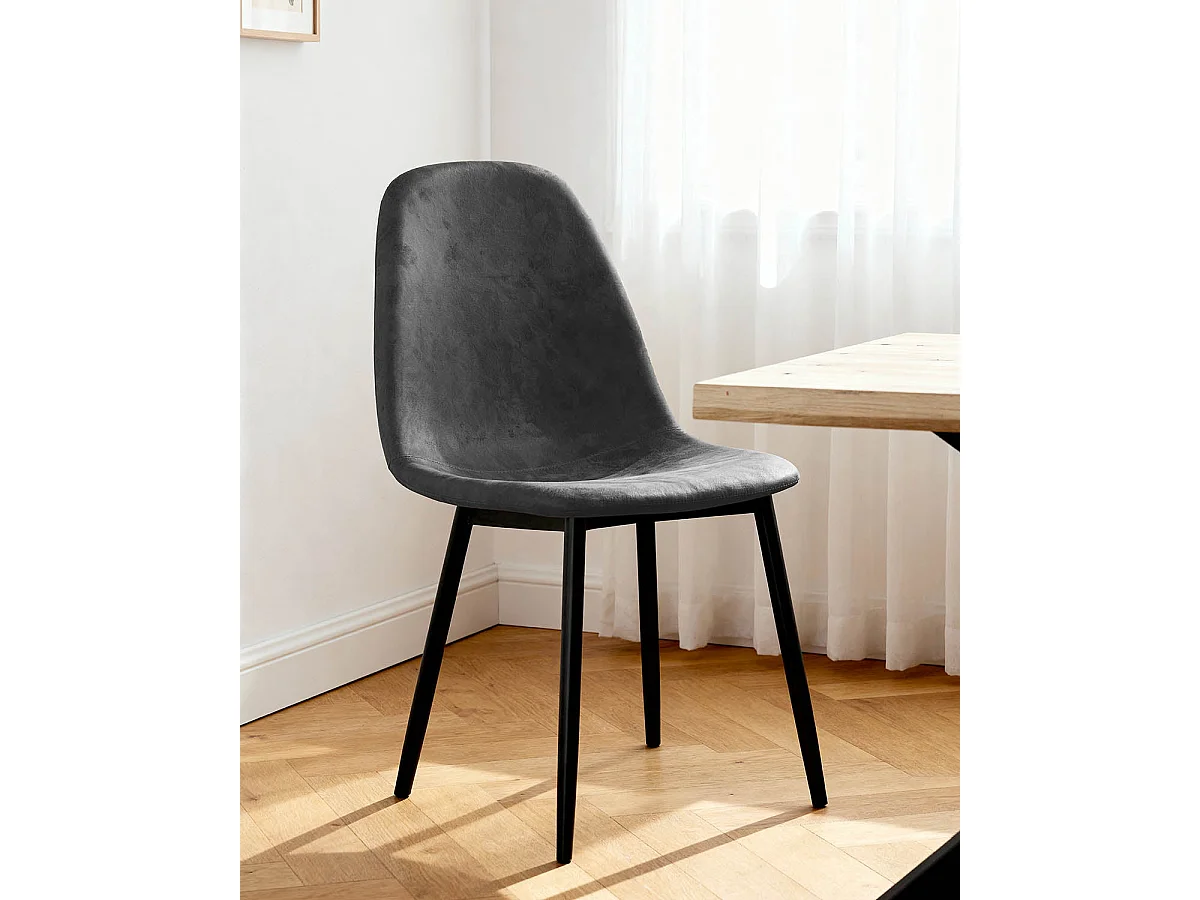 Set de 4 sillas de comedor tapizadas deana patas negras  gris para hogar moderno mueble de almacenaje  - Homekit