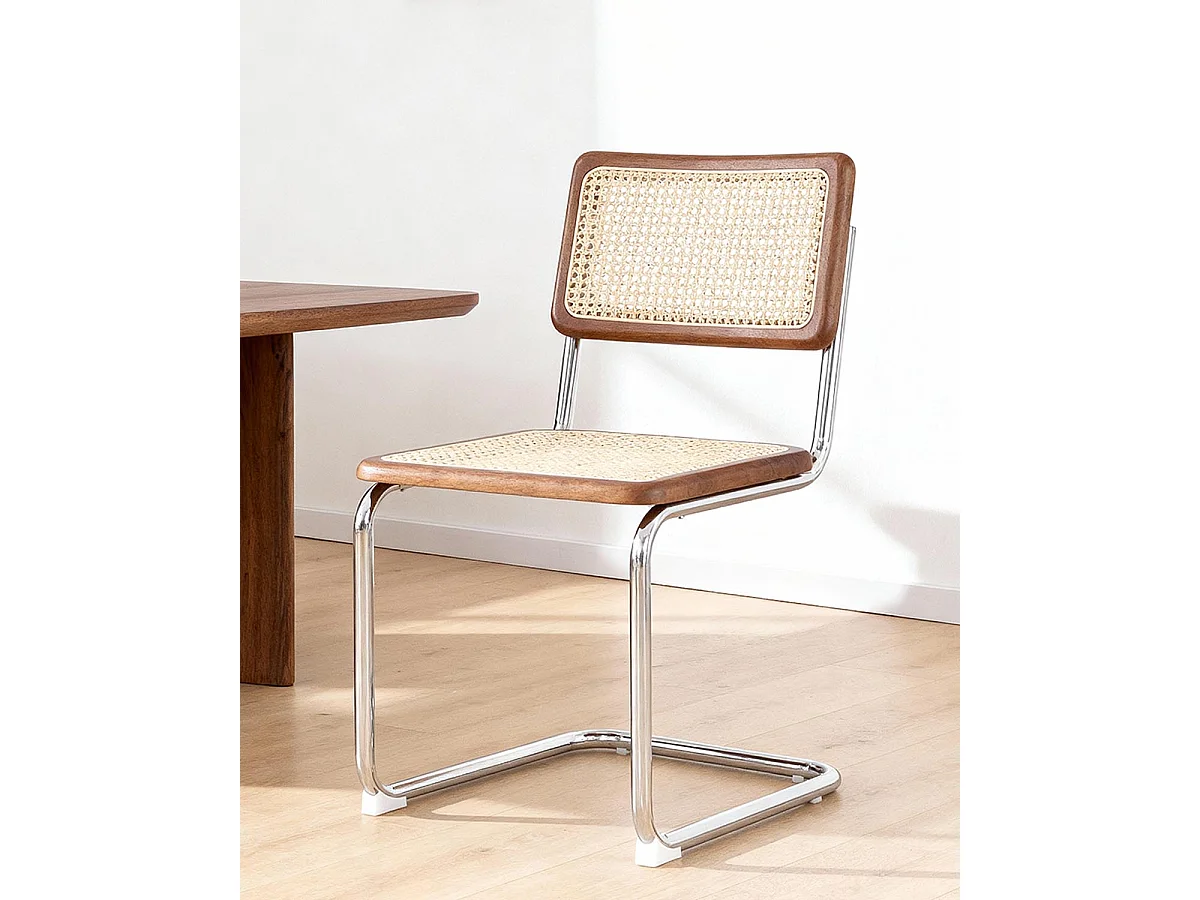 Set de 4 sillas de comedor en ratán karyn oscura  madera para hogar moderno mueble de almacenaje  - Homekit
