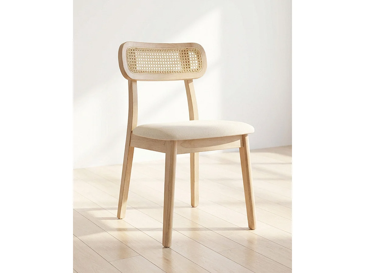Set de 2 sillas de comedor en madera y ratán Olive - Color Madera natural y beige - Homekit