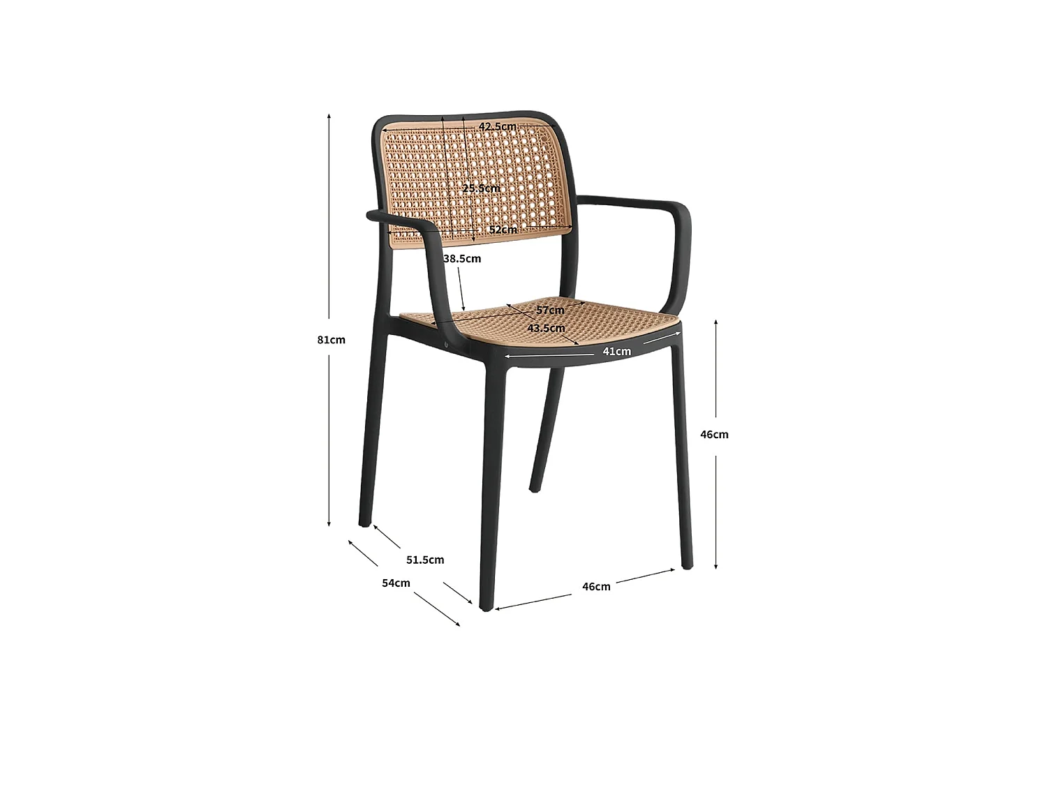 Set de 4 sillas con reposabrazos tammy  negro para hogar moderno mueble de almacenaje  - Homekit