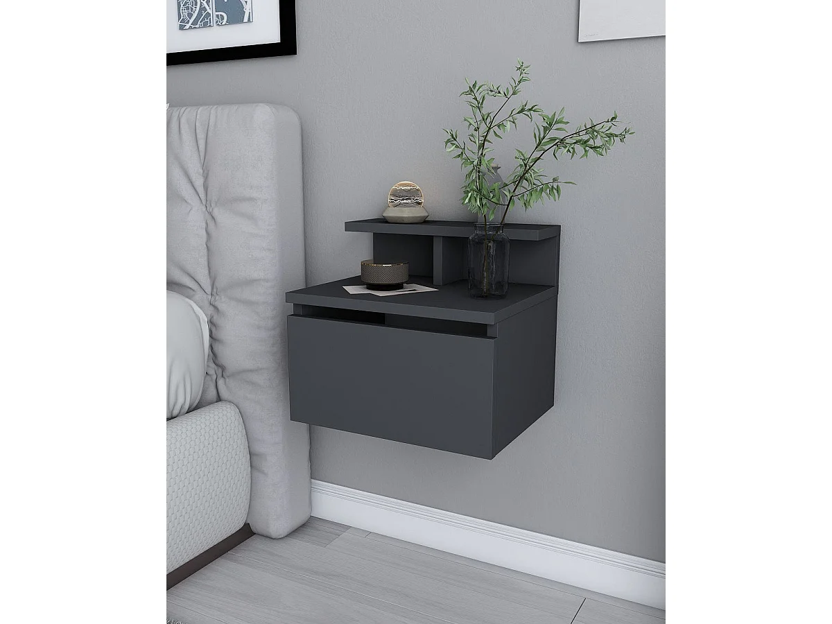 Mesita de noche colgante lourdes grafito para hogar moderno mueble de almacenaje  - Homekit