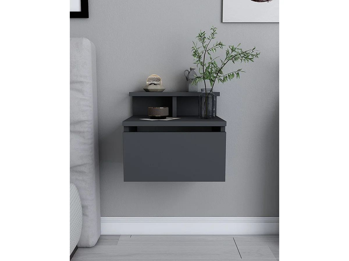 Mesita de noche colgante lourdes grafito para hogar moderno mueble de almacenaje  - Homekit