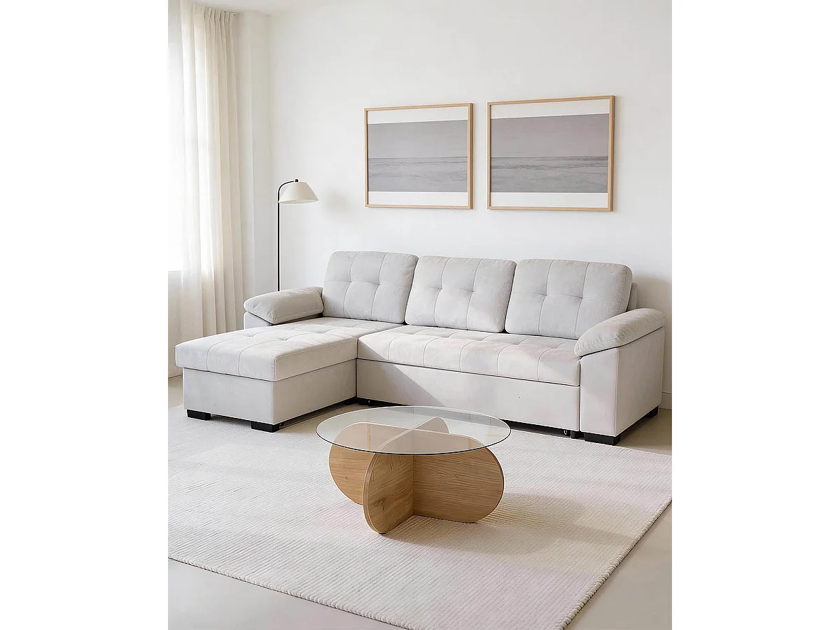 Sofá cama con chaise longue reversible y almacenaje Alexis - Color Beige - Homekit