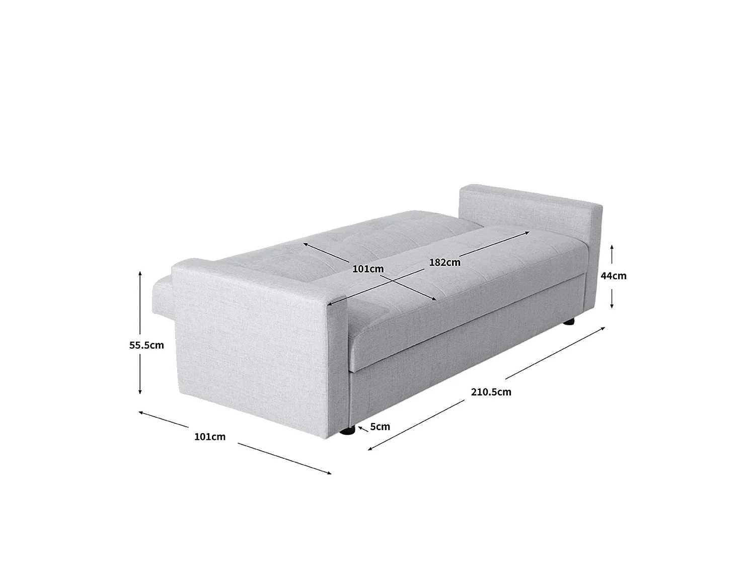 Sofá cama de 3 plazas con almacenaje kim gris para hogar moderno mueble de almacenaje  - Homekit
