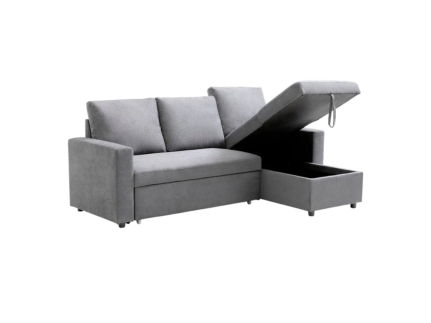 Sofá cama con chaise longue y almacenaje ivy  gris para hogar moderno mueble de almacenaje  - Homekit