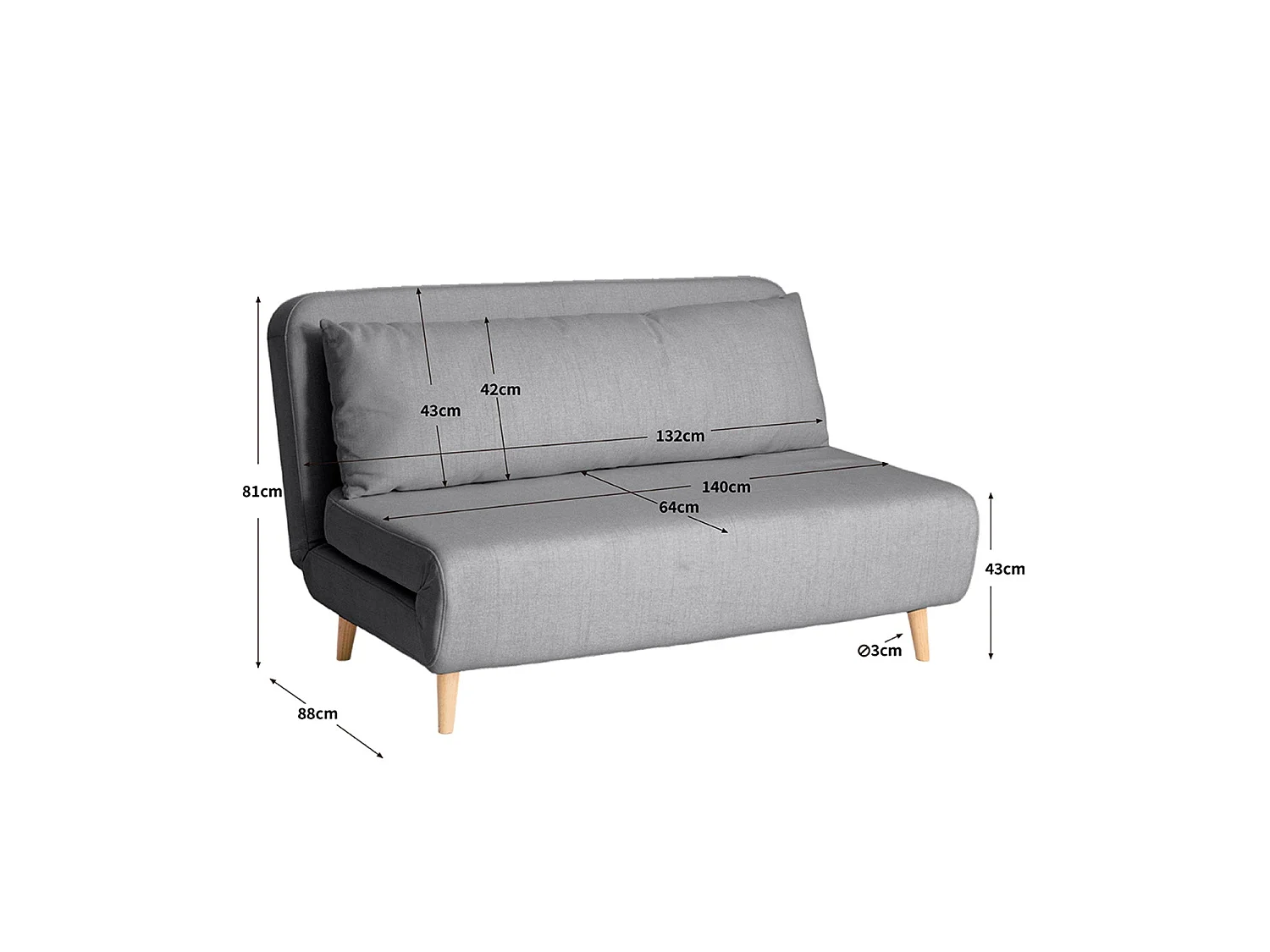 Sofá cama de 2 plazas leann  gris para hogar moderno mueble de almacenaje  - Homekit