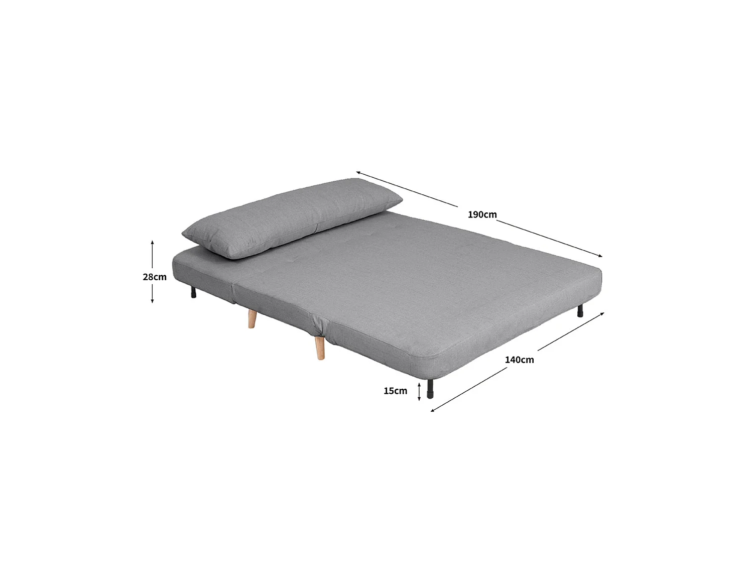 Sofá cama de 2 plazas leann  gris para hogar moderno mueble de almacenaje  - Homekit