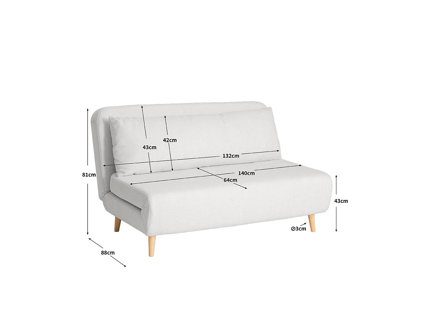 Sofá cama de 2 plazas leann  beige para hogar moderno mueble de almacenaje  - Homekit