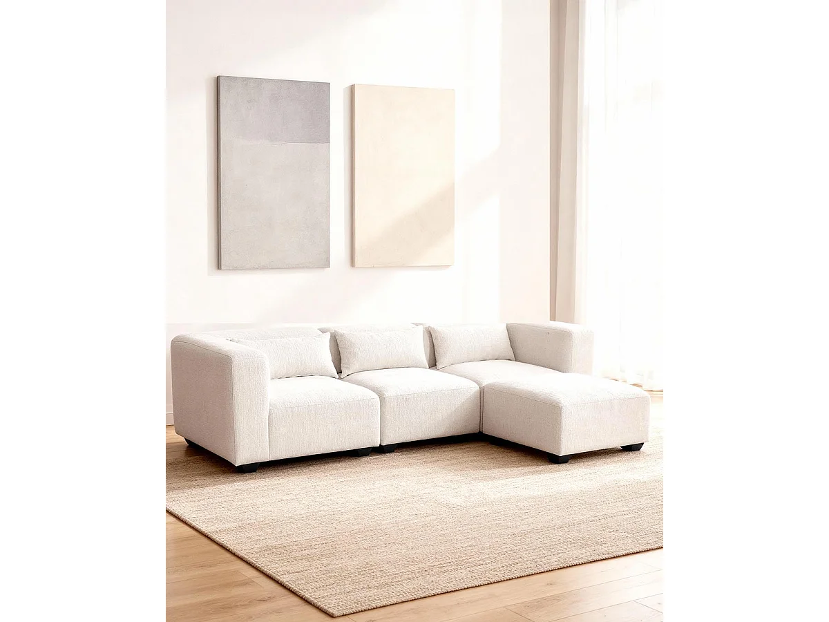 Sofá modular tres plazas liza con reposapiés  beige para hogar moderno mueble de almacenaje  - Homekit