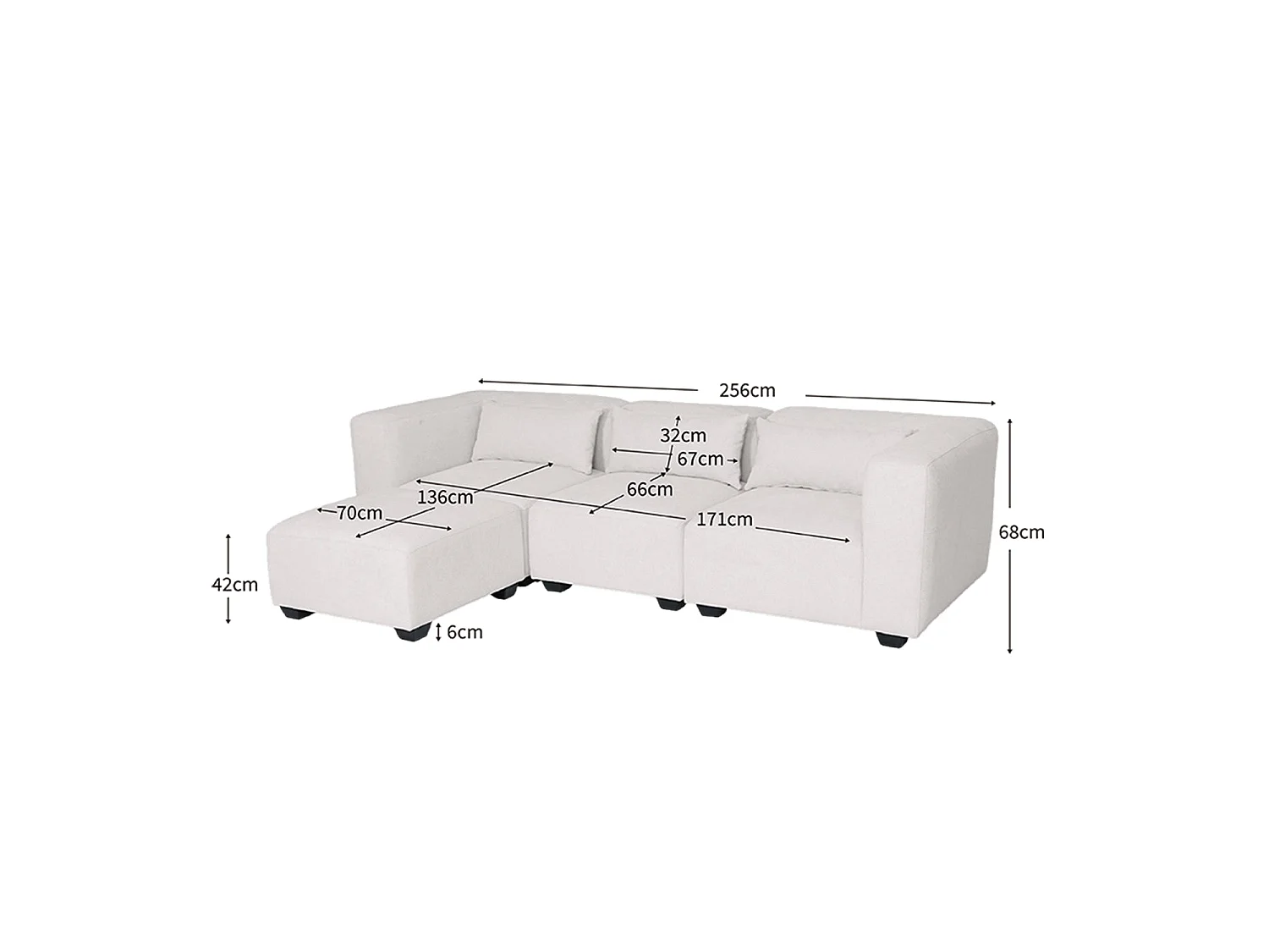 Sofá modular tres plazas liza con reposapiés  beige para hogar moderno mueble de almacenaje  - Homekit