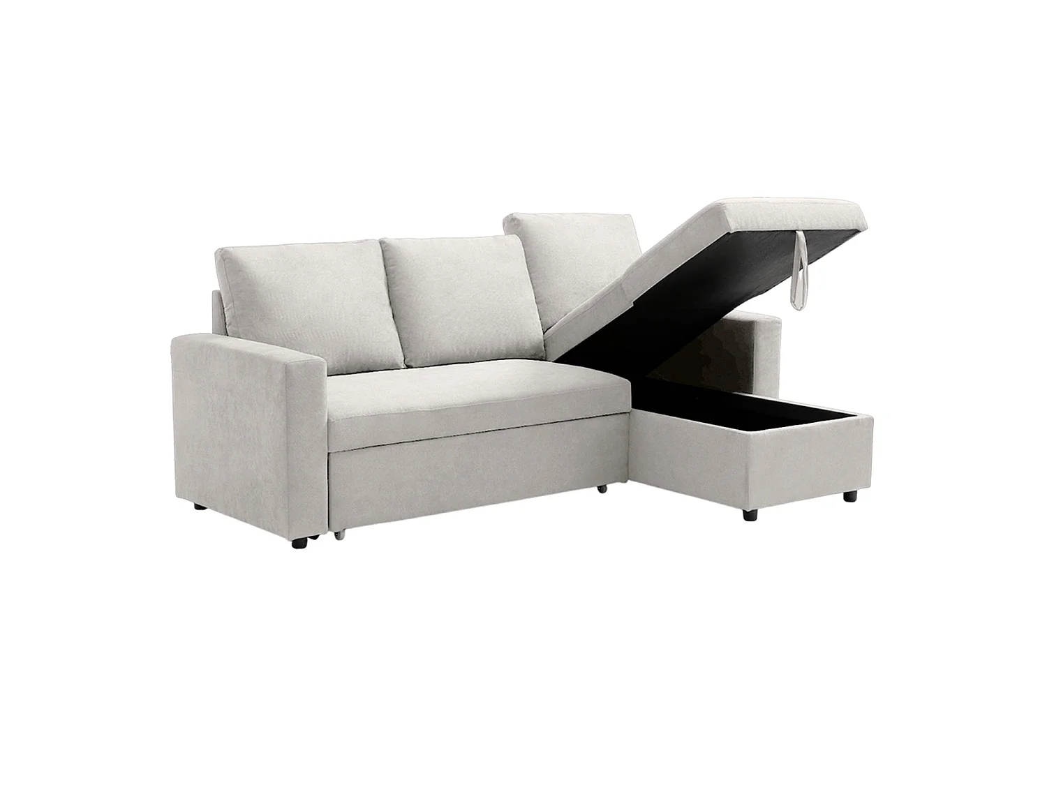 Sofá cama con chaise longue y almacenaje ivy  beige para hogar moderno mueble de almacenaje  - Homekit