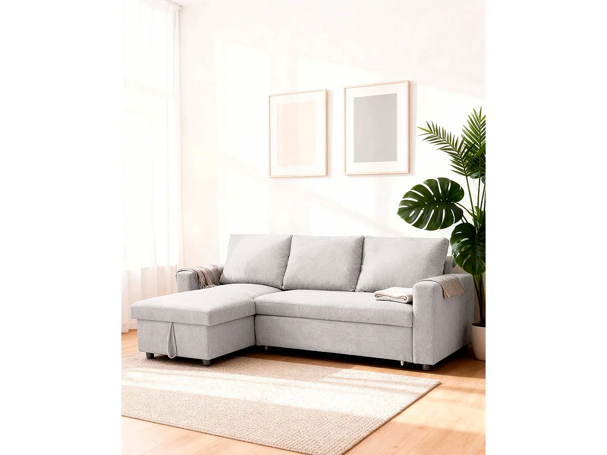 Sofá cama con chaise longue y almacenaje ivy  beige para hogar moderno mueble de almacenaje  - Homekit