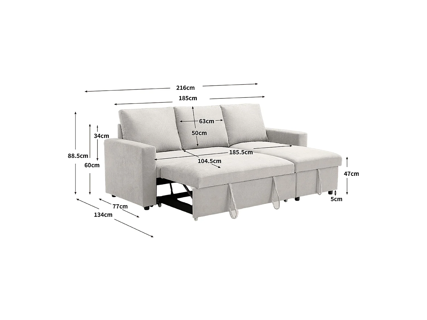 Sofá cama con chaise longue y almacenaje ivy  beige para hogar moderno mueble de almacenaje  - Homekit