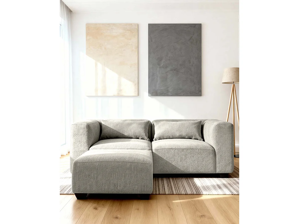 Sofá modular dos plazas liza con reposapiés verdoso  gris para hogar moderno mueble de almacenaje  - Homekit