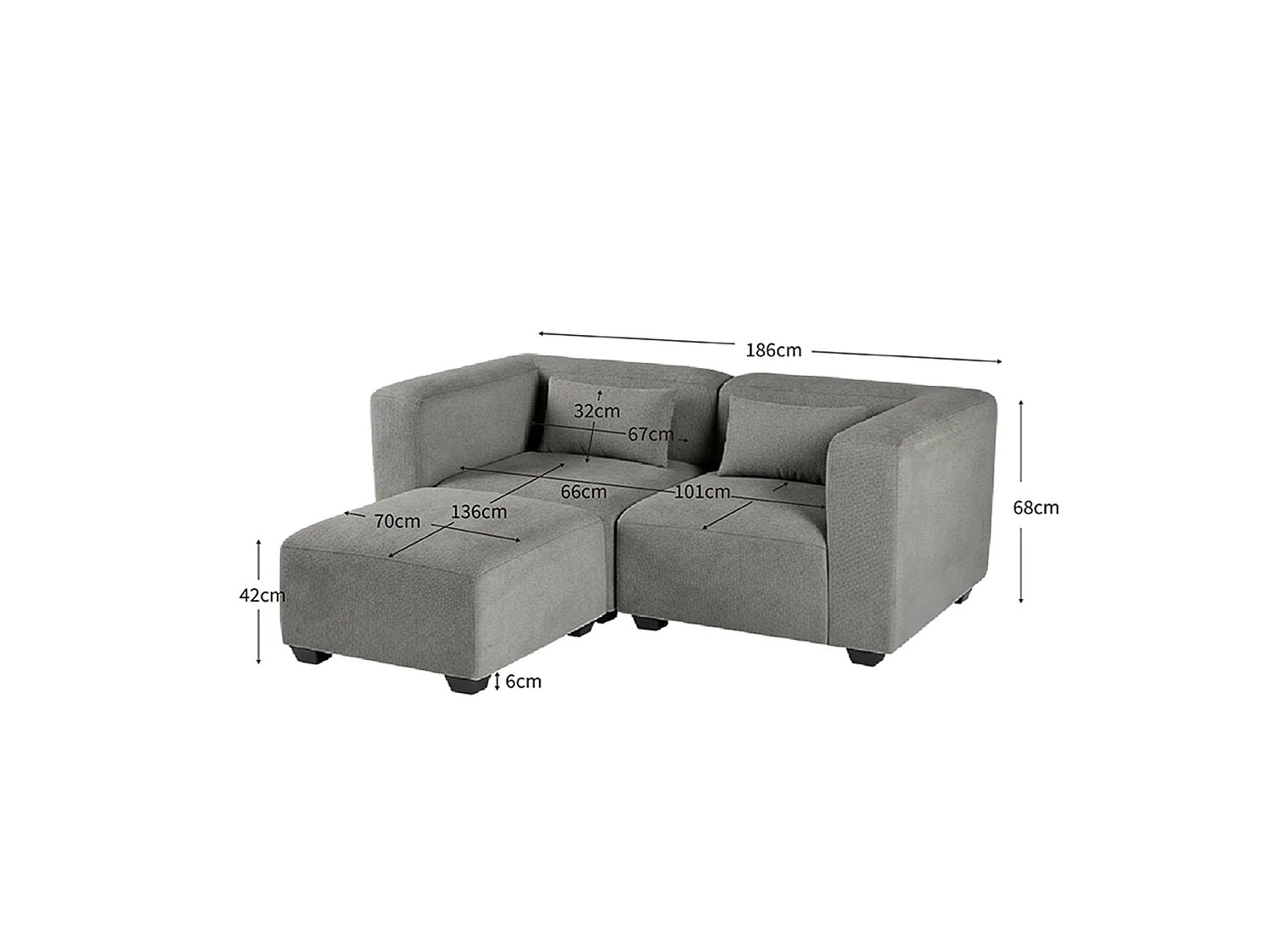 Sofá modular dos plazas liza con reposapiés verdoso  gris para hogar moderno mueble de almacenaje  - Homekit