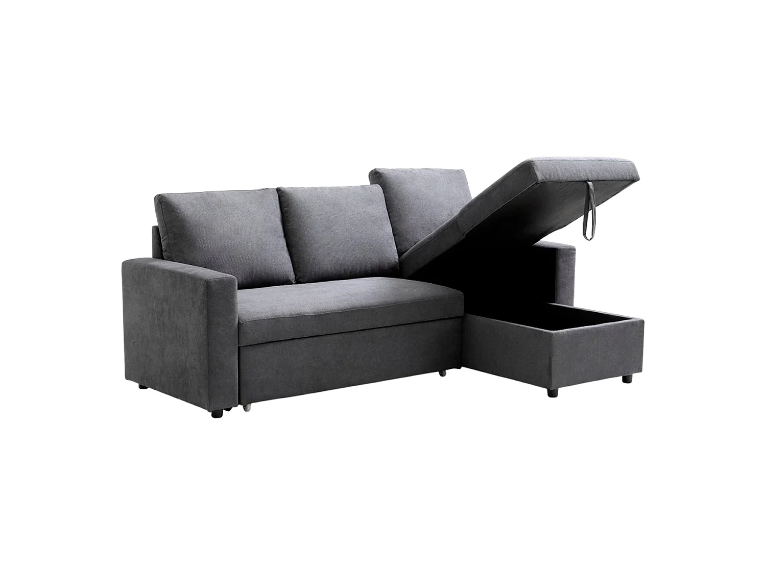 Sofá cama con chaiselongue y almacenaje Ivy Gris oscuro - Homekit