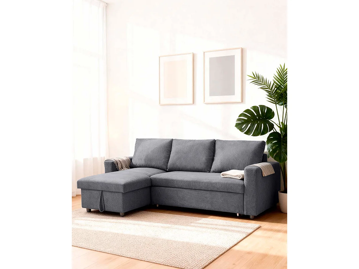 Sofá cama con chaiselongue y almacenaje Ivy Gris oscuro - Homekit