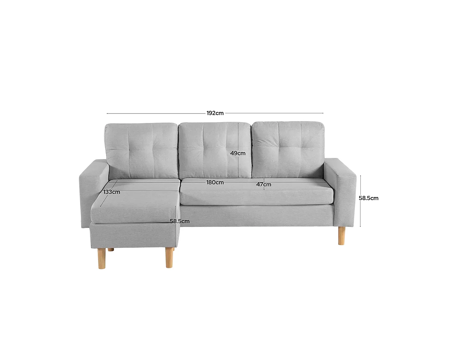 Sofá con chaise longue reversible Tabitha - Color Gris - Homekit