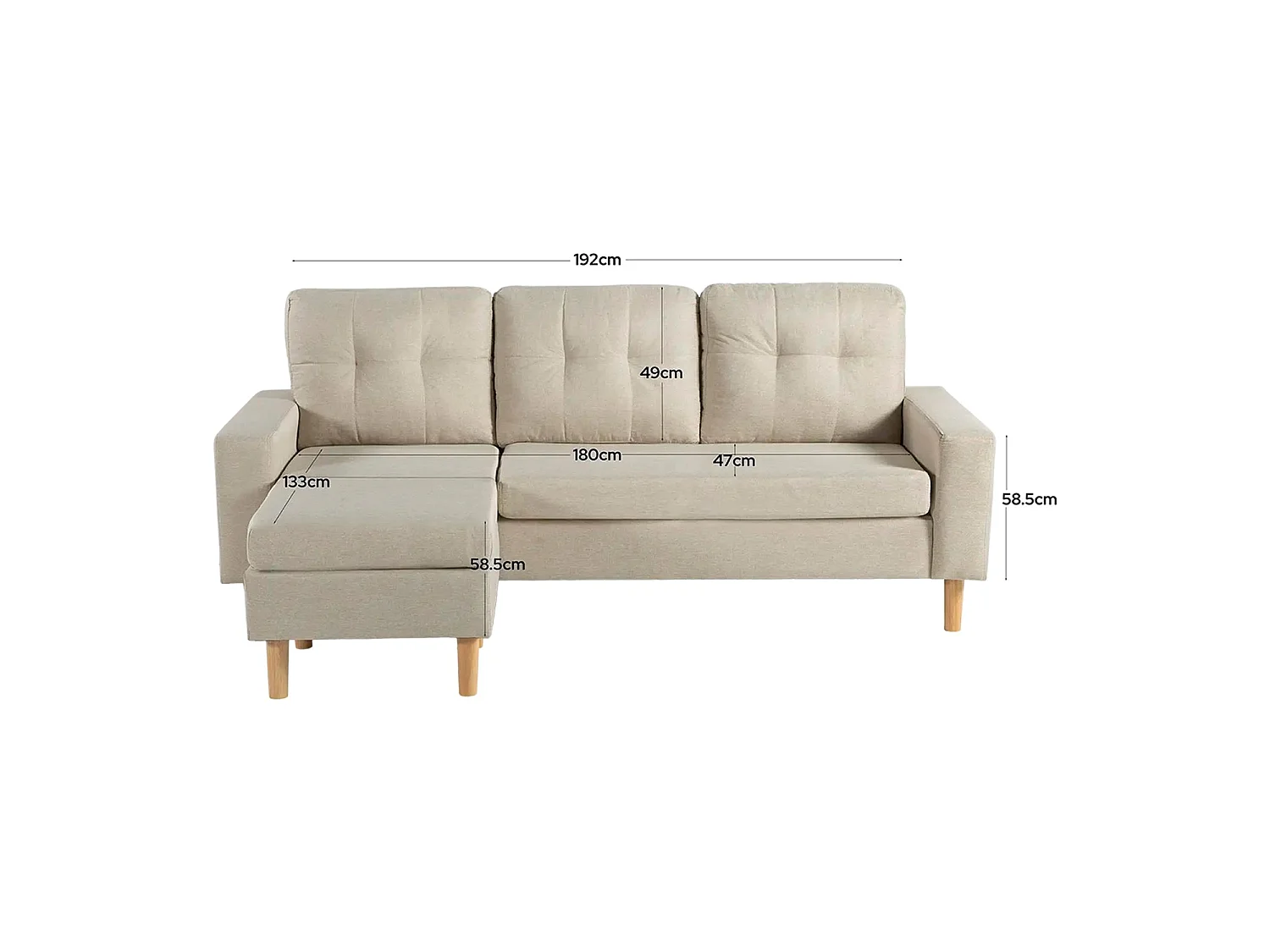 Sofá con chaise longue reversible Tabitha - Color Beige - Homekit