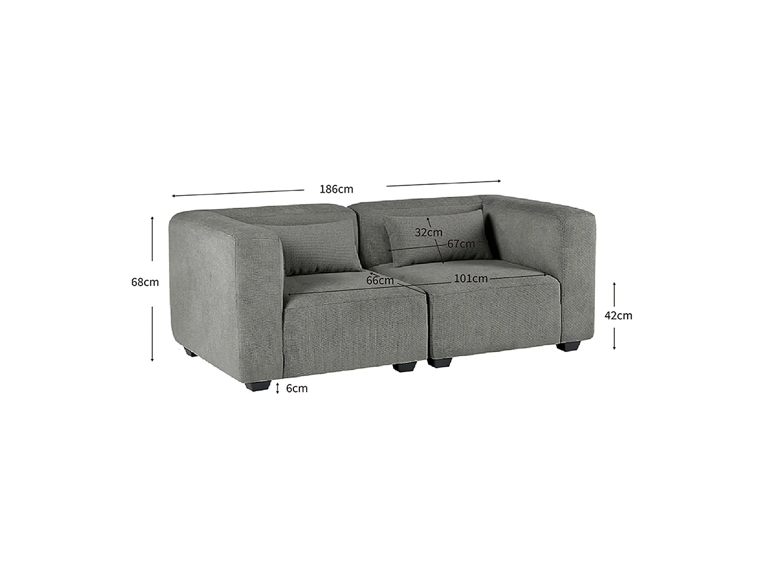Sofá modular dos plazas liza verdoso  gris para hogar moderno mueble de almacenaje  - Homekit