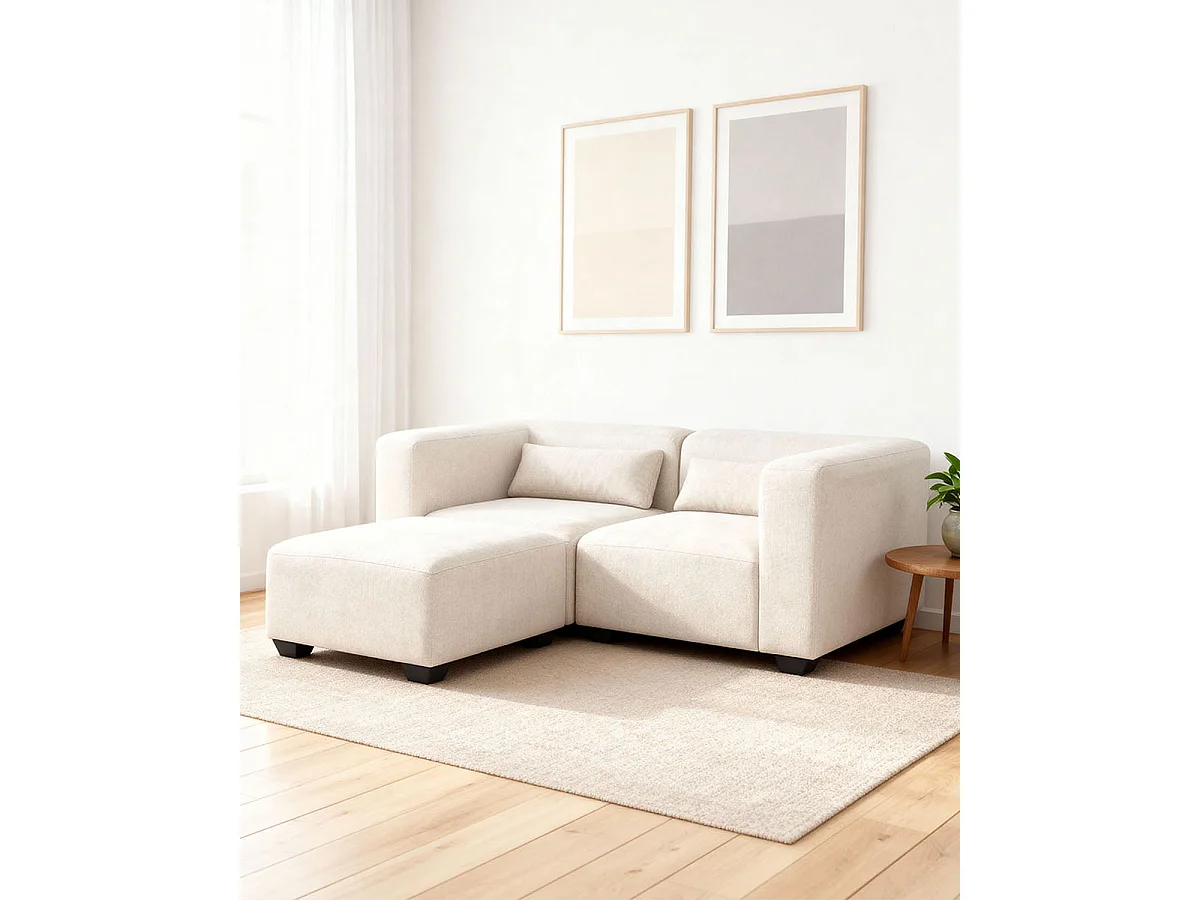 Sofá modular dos plazas liza con reposapiés  beige para hogar moderno mueble de almacenaje  - Homekit