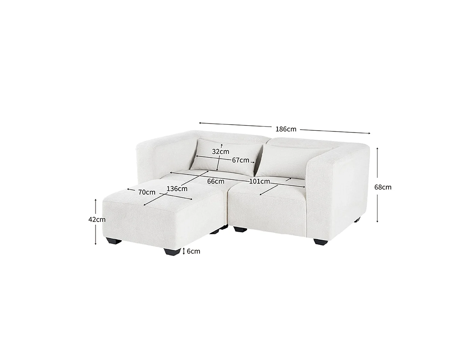 Sofá modular dos plazas liza con reposapiés  beige para hogar moderno mueble de almacenaje  - Homekit