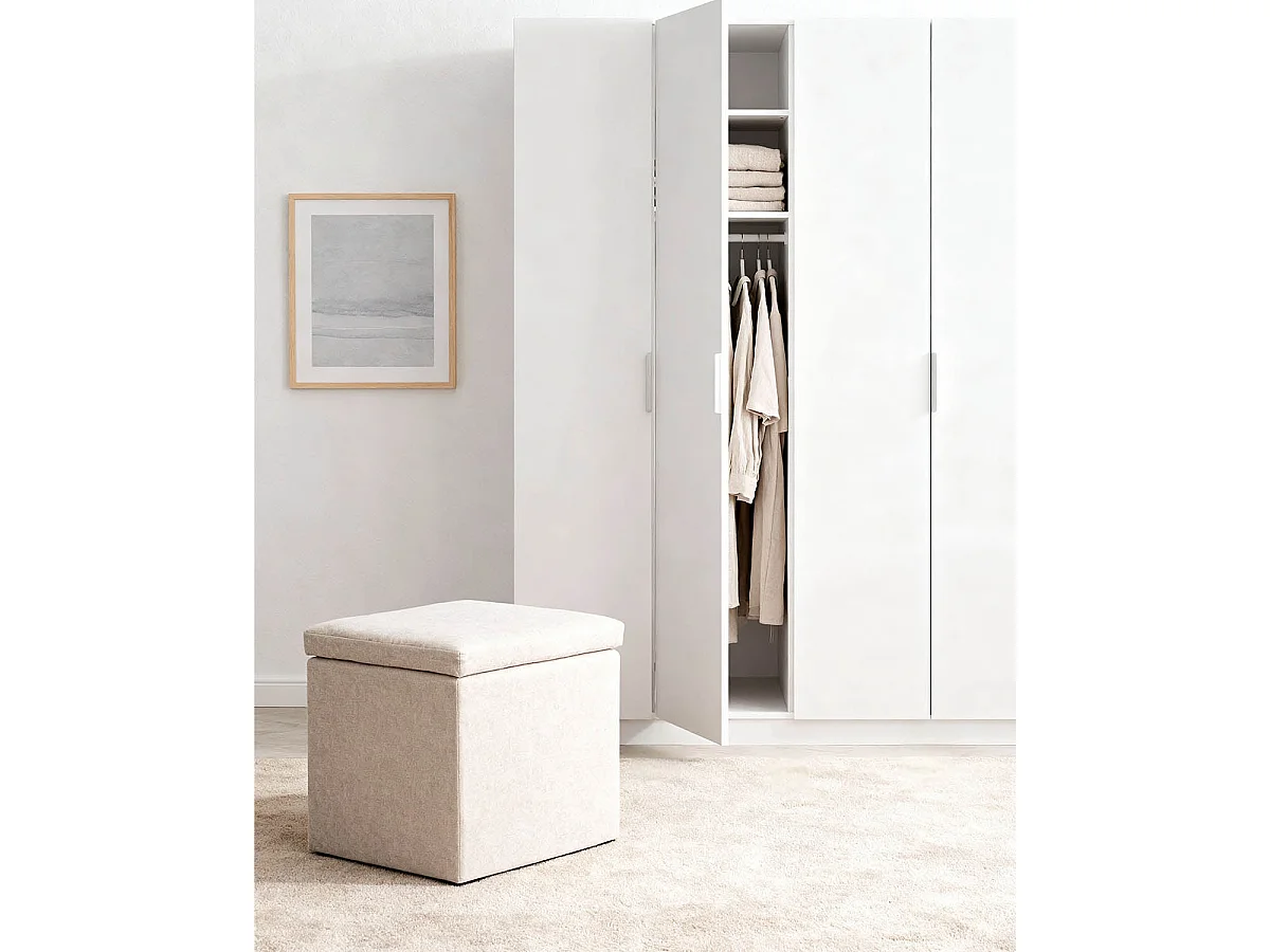 Puff con almacenaje tapizado jayne beige para hogar moderno mueble de almacenaje  - Homekit