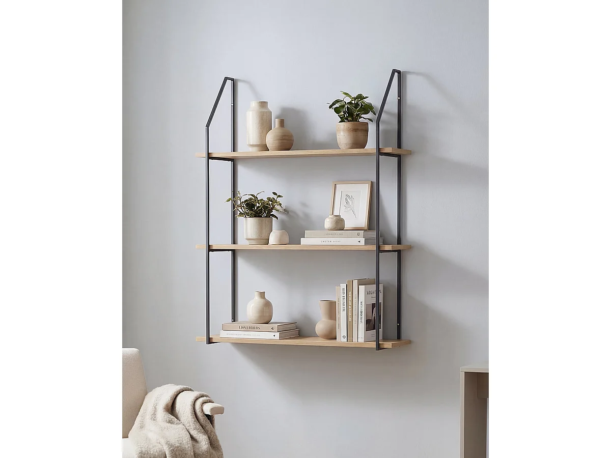 Estantería de pared Mara - Color Madera natural y negro - Homekit