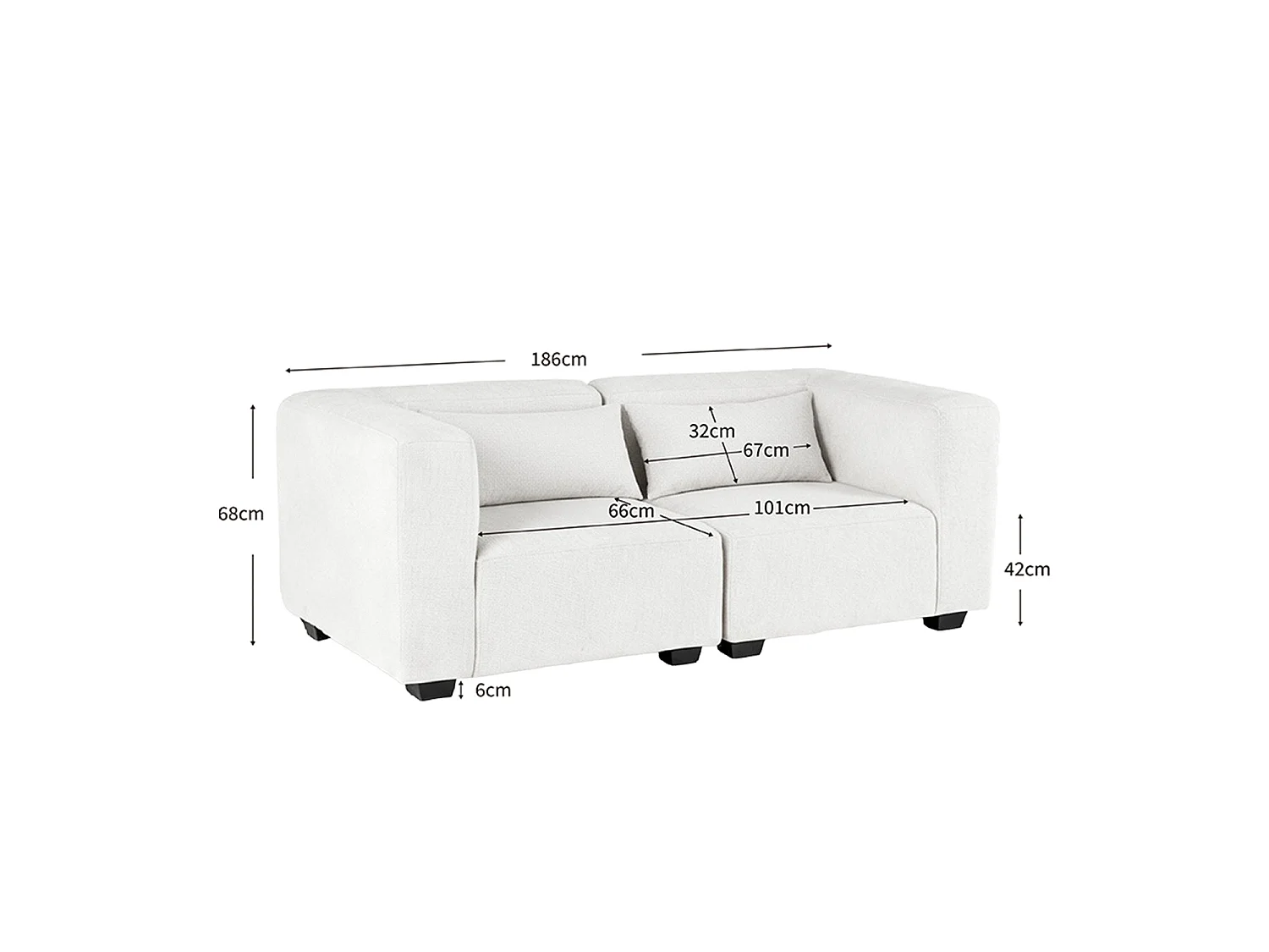 Sofá modular dos plazas liza  beige para hogar moderno mueble de almacenaje  - Homekit