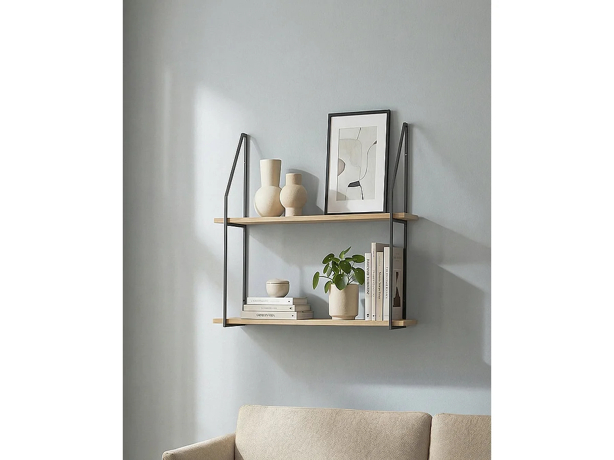 Estantería de pared Mara - Color Madera natural y negro - Homekit