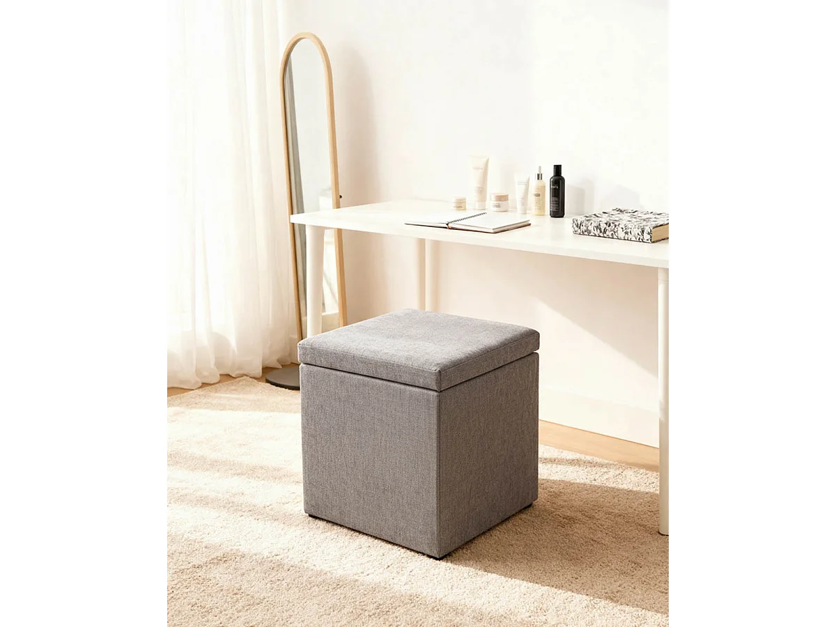 Puff con almacenaje tapizado jayne gris para hogar moderno mueble de almacenaje  - Homekit