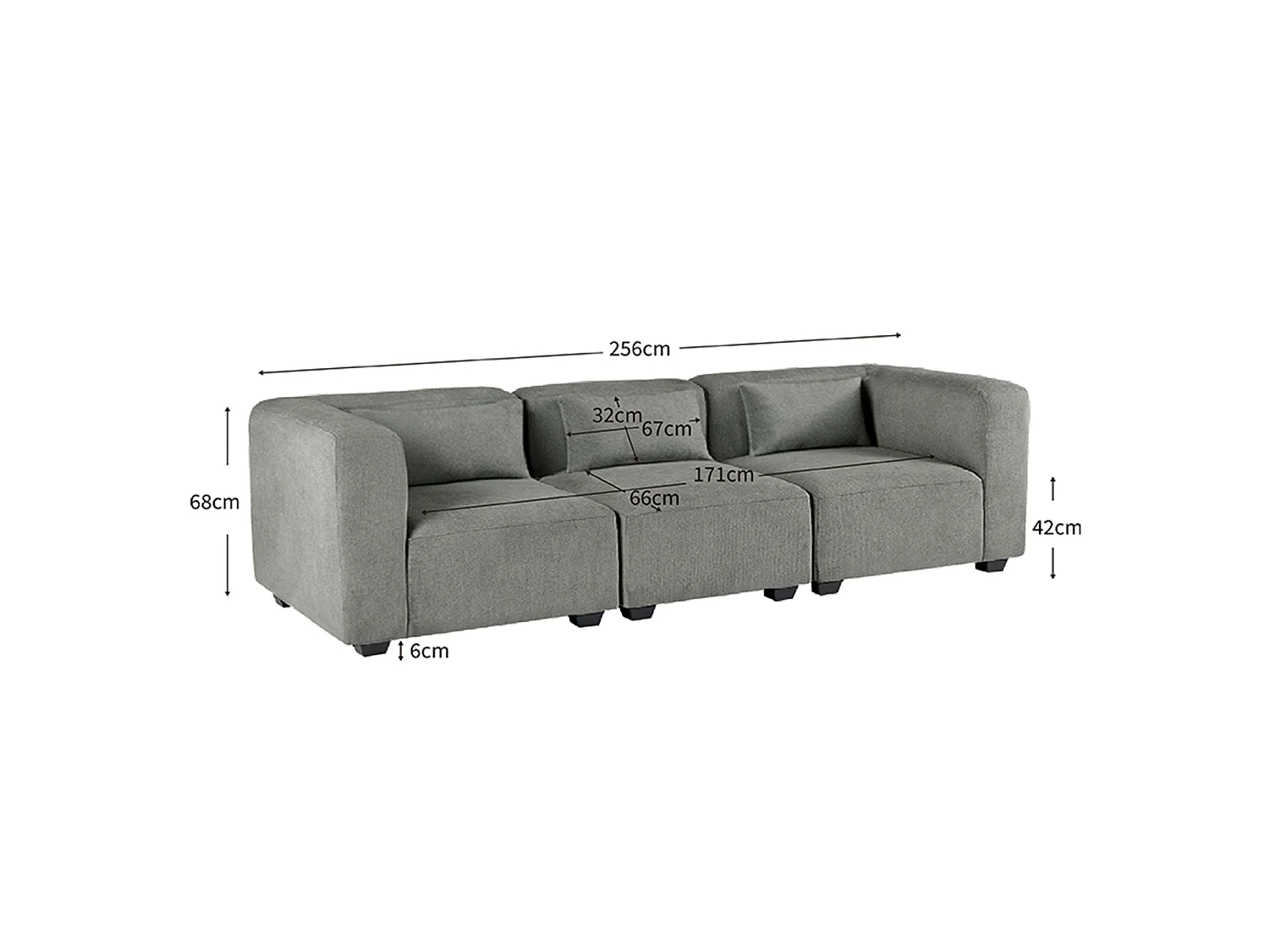 Sofá modular tres plazas liza verdoso gris para hogar moderno mueble de almacenaje  - Homekit