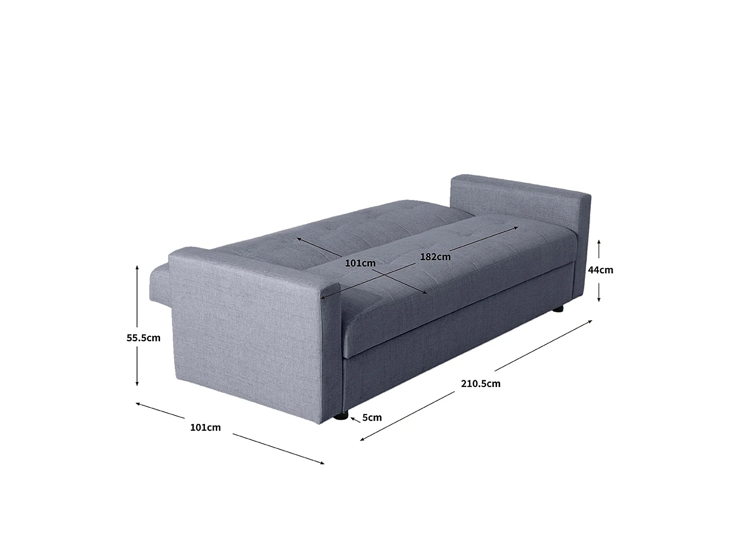 Sofá cama de 3 plazas con almacenaje kim oscuro  gris para hogar moderno mueble de almacenaje  - Homekit