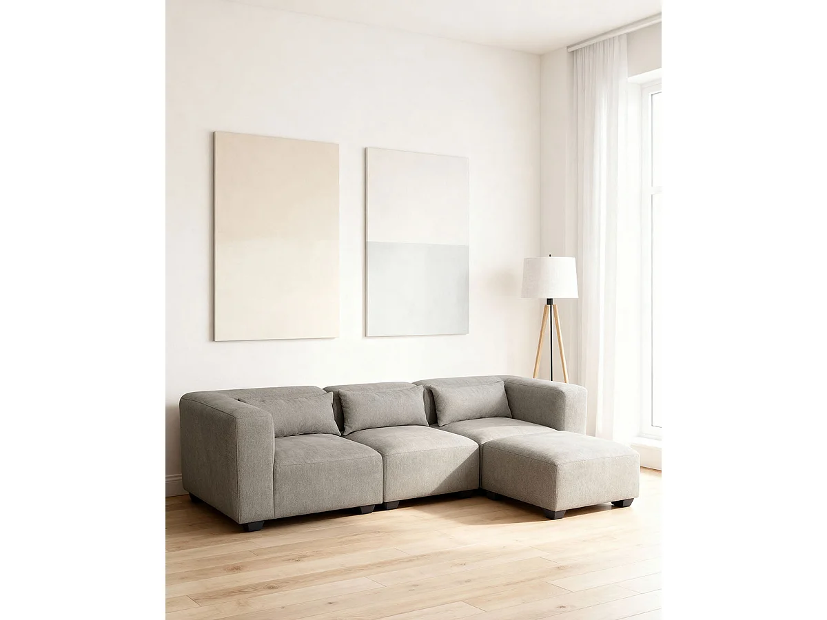 Sofá modular tres plazas liza con reposapiés verdoso  gris para hogar moderno mueble de almacenaje  - Homekit