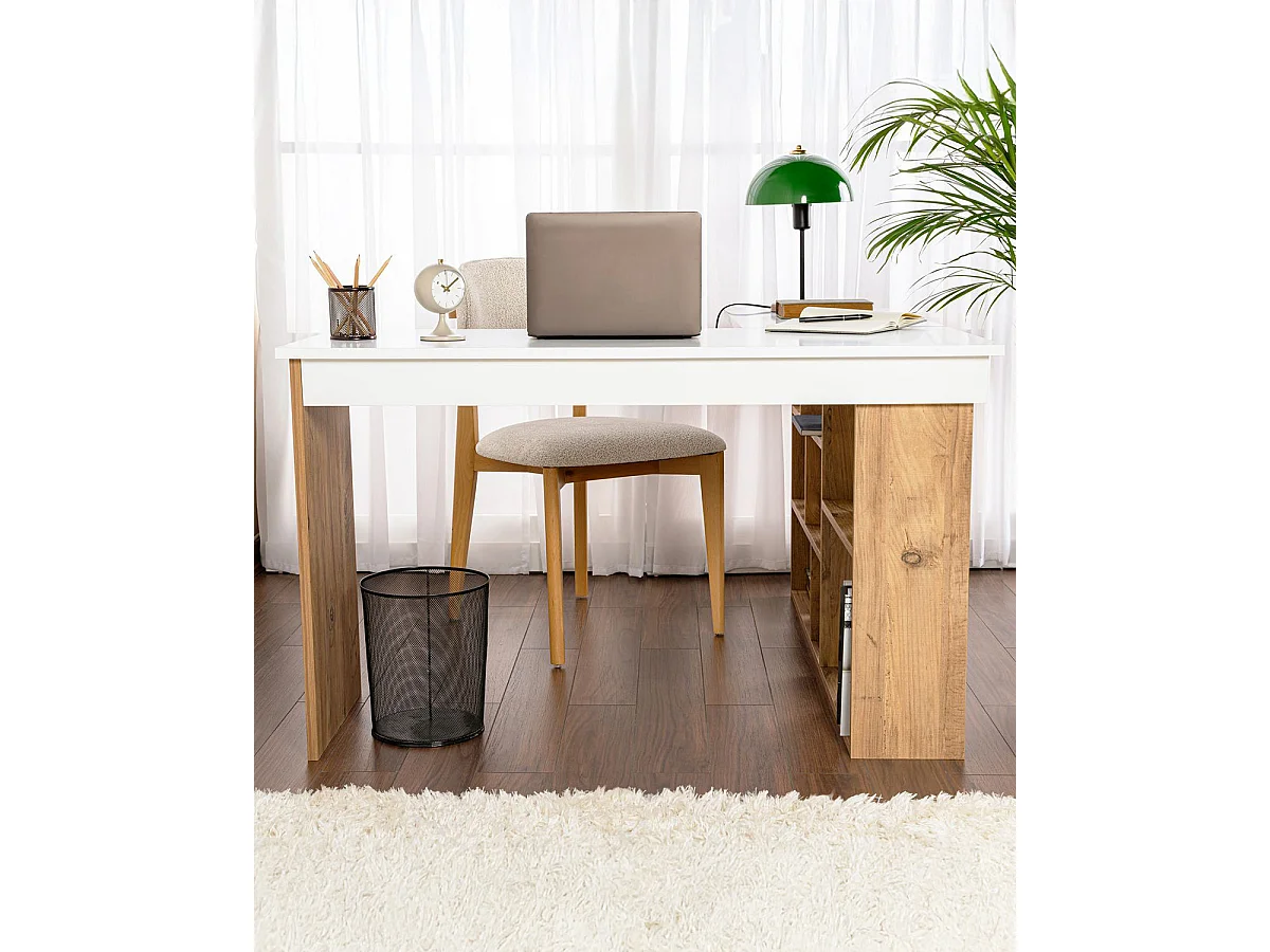 Escritorio debra y blanco y natural y madera para hogar moderno mueble de almacenaje  - Homekit