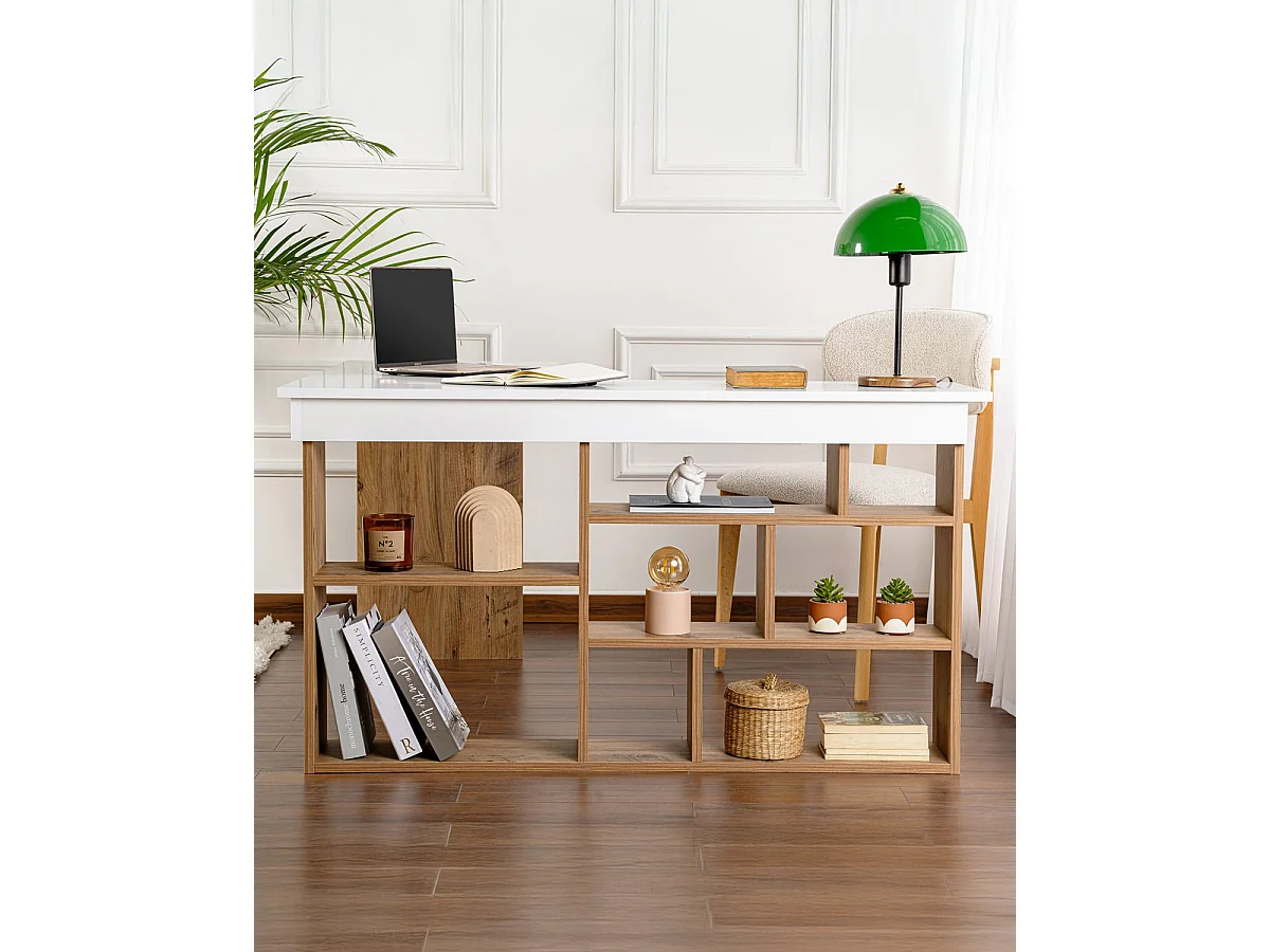 Escritorio debra y blanco y natural y madera para hogar moderno mueble de almacenaje  - Homekit