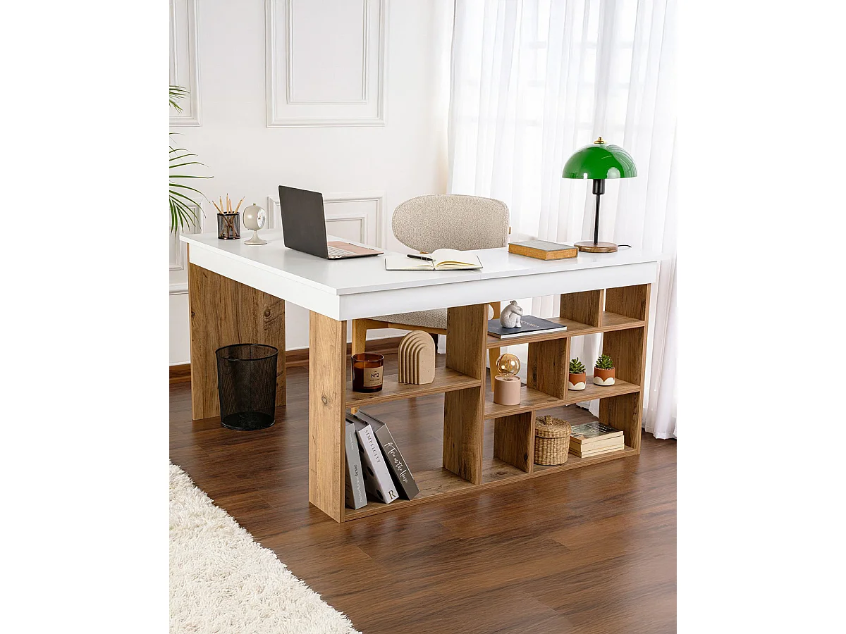 Escritorio debra y blanco y natural y madera para hogar moderno mueble de almacenaje  - Homekit