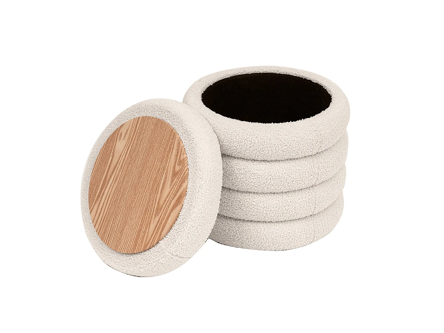 Puff con almacenaje tapizado en teddy effie blanco para hogar moderno mueble de almacenaje  - Homekit