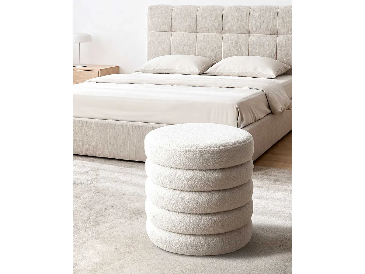 Puff con almacenaje tapizado en teddy effie blanco para hogar moderno mueble de almacenaje  - Homekit