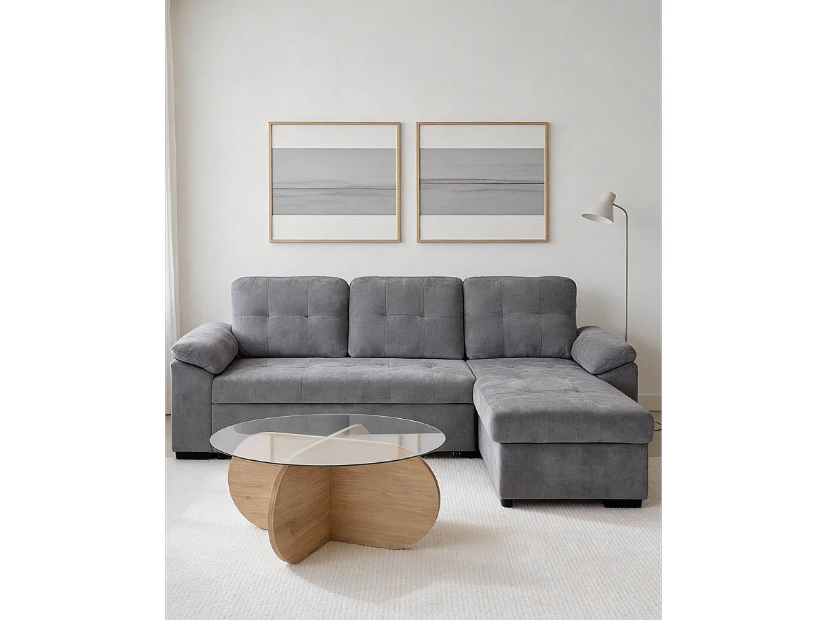 Sofá cama con chaise longue reversible y almacenaje Alexis - Color Gris - Homekit