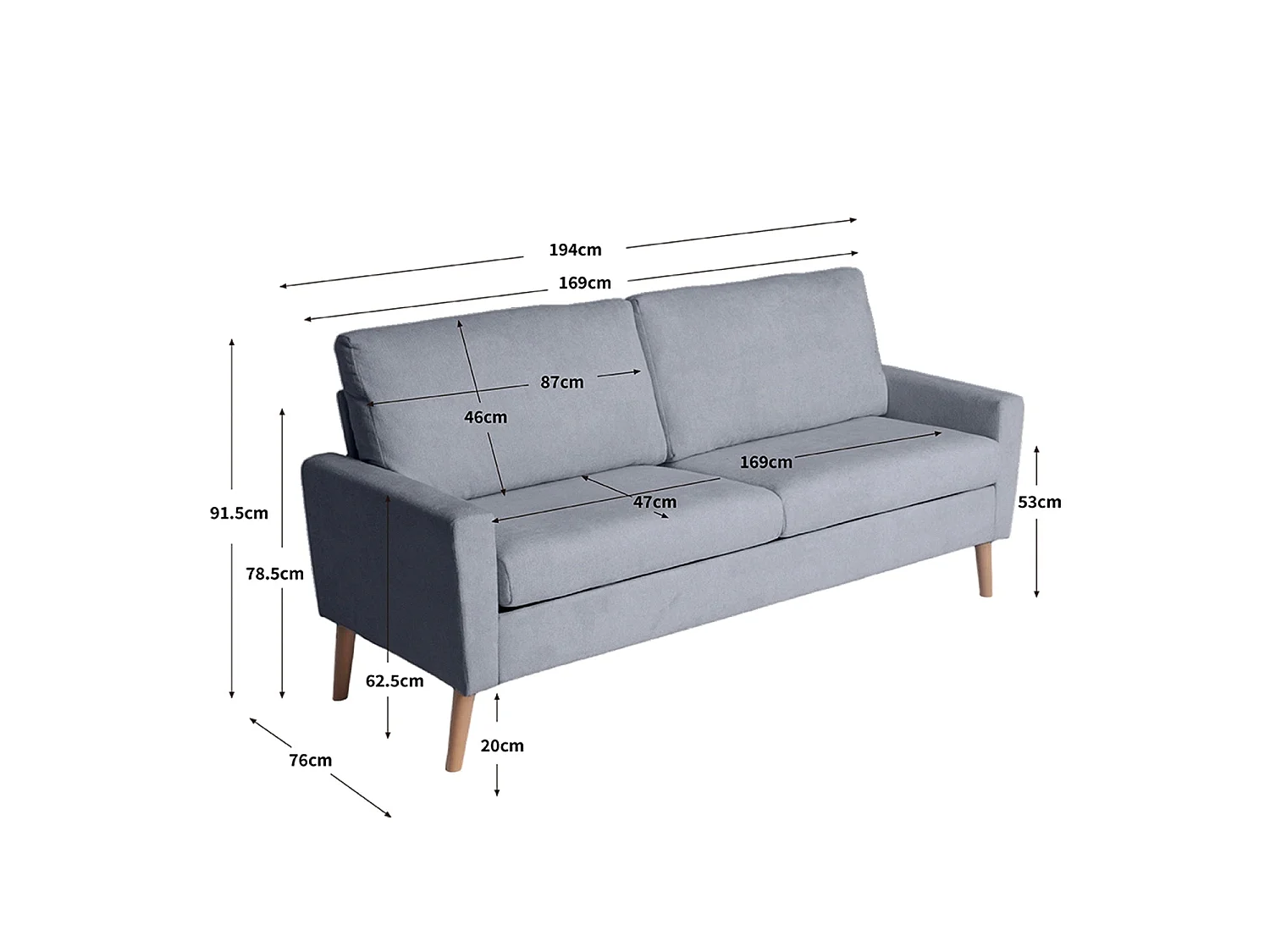 Sofá de 3 plazas sophie  gris para hogar moderno mueble de almacenaje  - Homekit