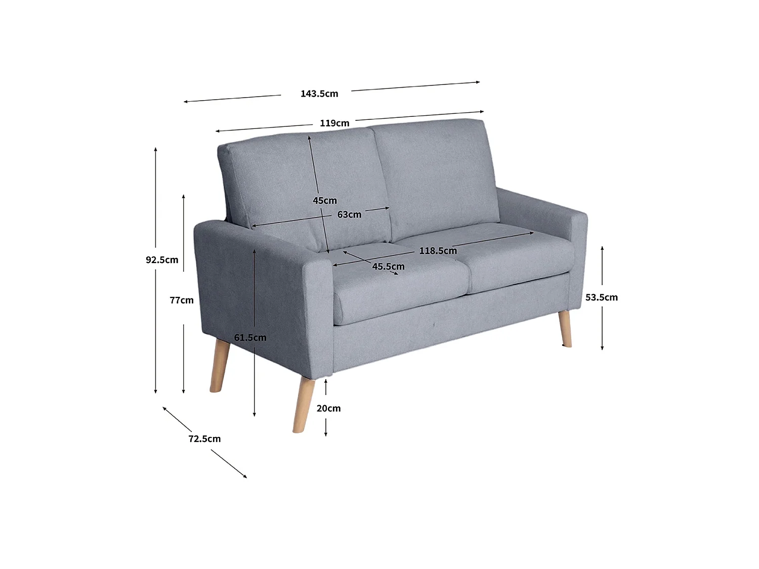 Sofá de 2 plazas sophie  gris para hogar moderno mueble de almacenaje  - Homekit