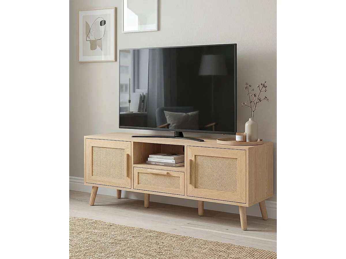 Mueble TV ratán Clare 2 puertas 1 cajon - Color Madera natural - Homekit