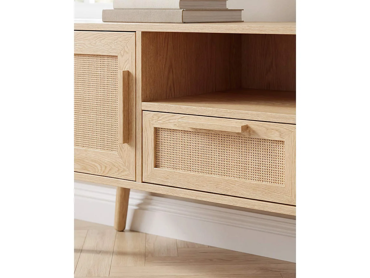 Mueble TV ratán Clare 2 puertas 1 cajon - Color Madera natural - Homekit