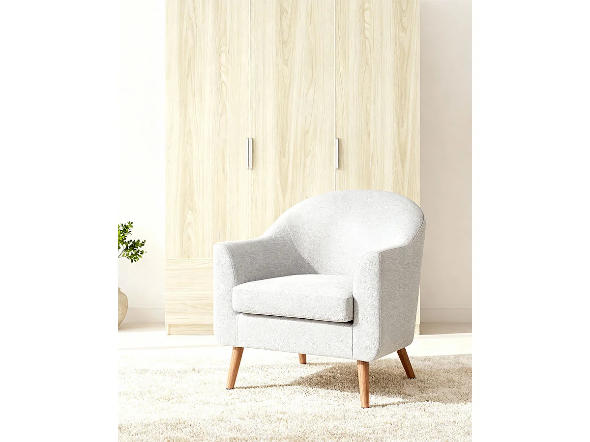 Sillón tapizado en tela nelda  beige para hogar moderno mueble de almacenaje  - Homekit