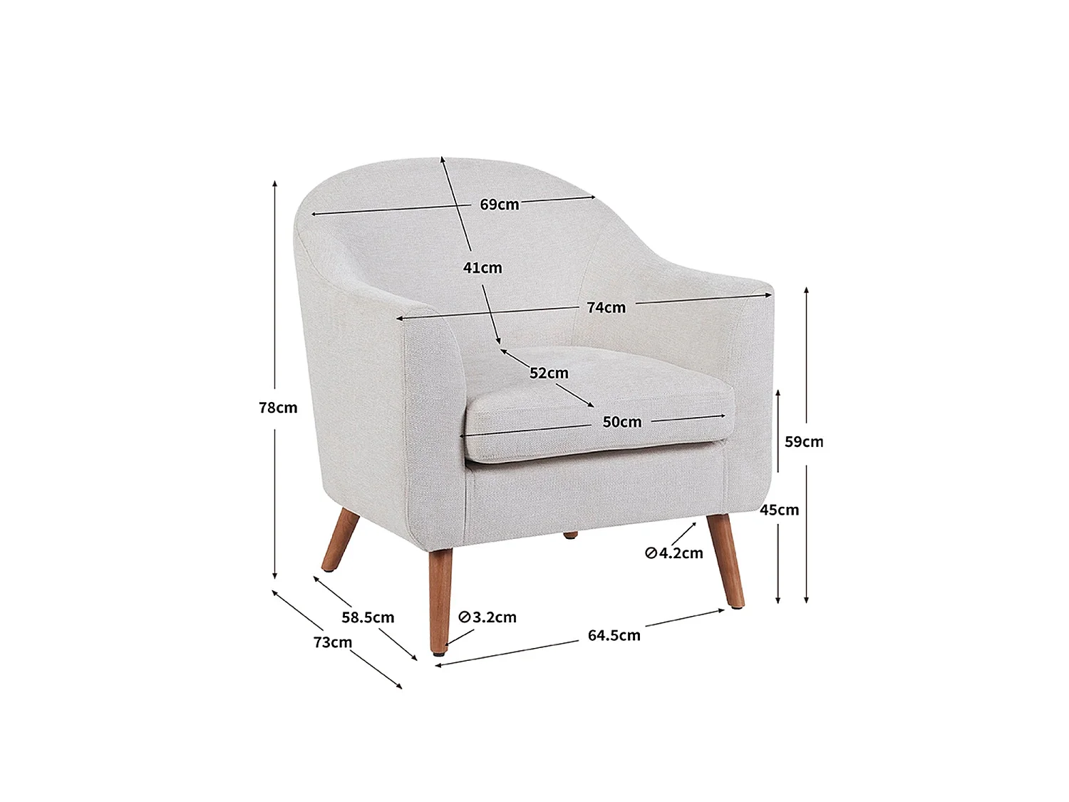 Sillón tapizado en tela nelda  beige para hogar moderno mueble de almacenaje  - Homekit