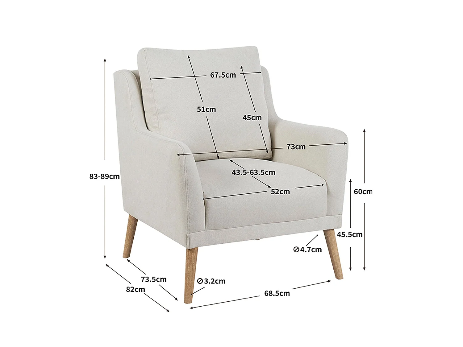 Sillón tapizado en tela allison  beige para hogar moderno mueble de almacenaje  - Homekit