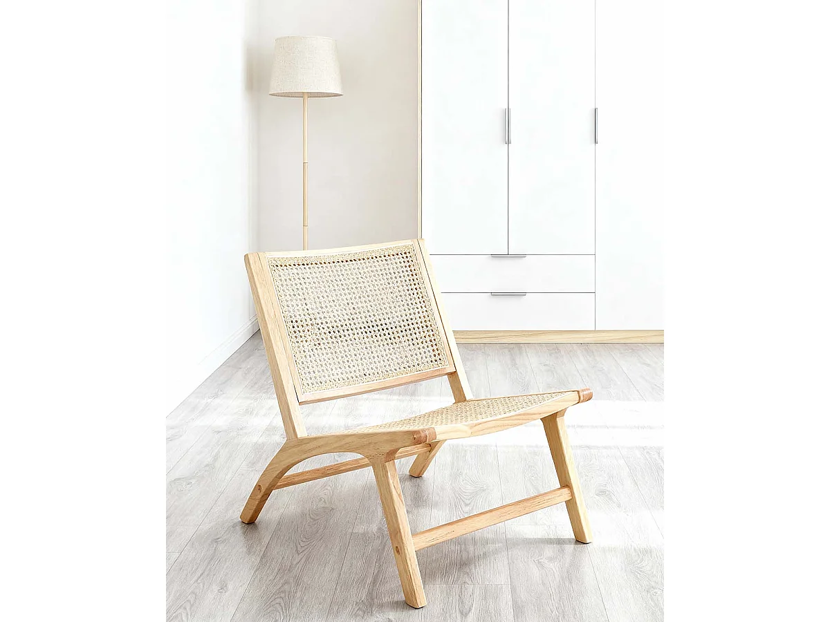 Sillón en ratán ladonna  natural y madera para hogar moderno mueble de almacenaje  - Homekit