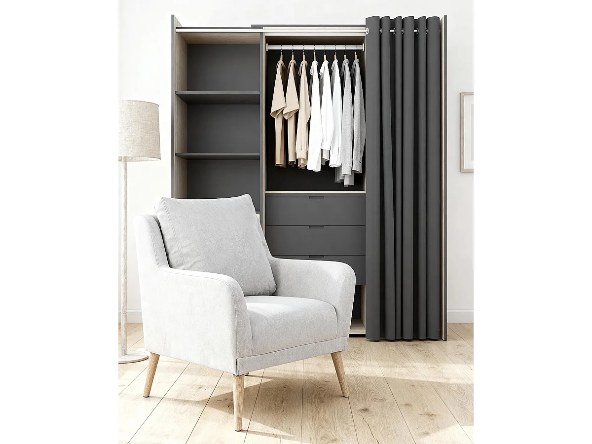 Sillón tapizado en tela allison  gris para hogar moderno mueble de almacenaje  - Homekit