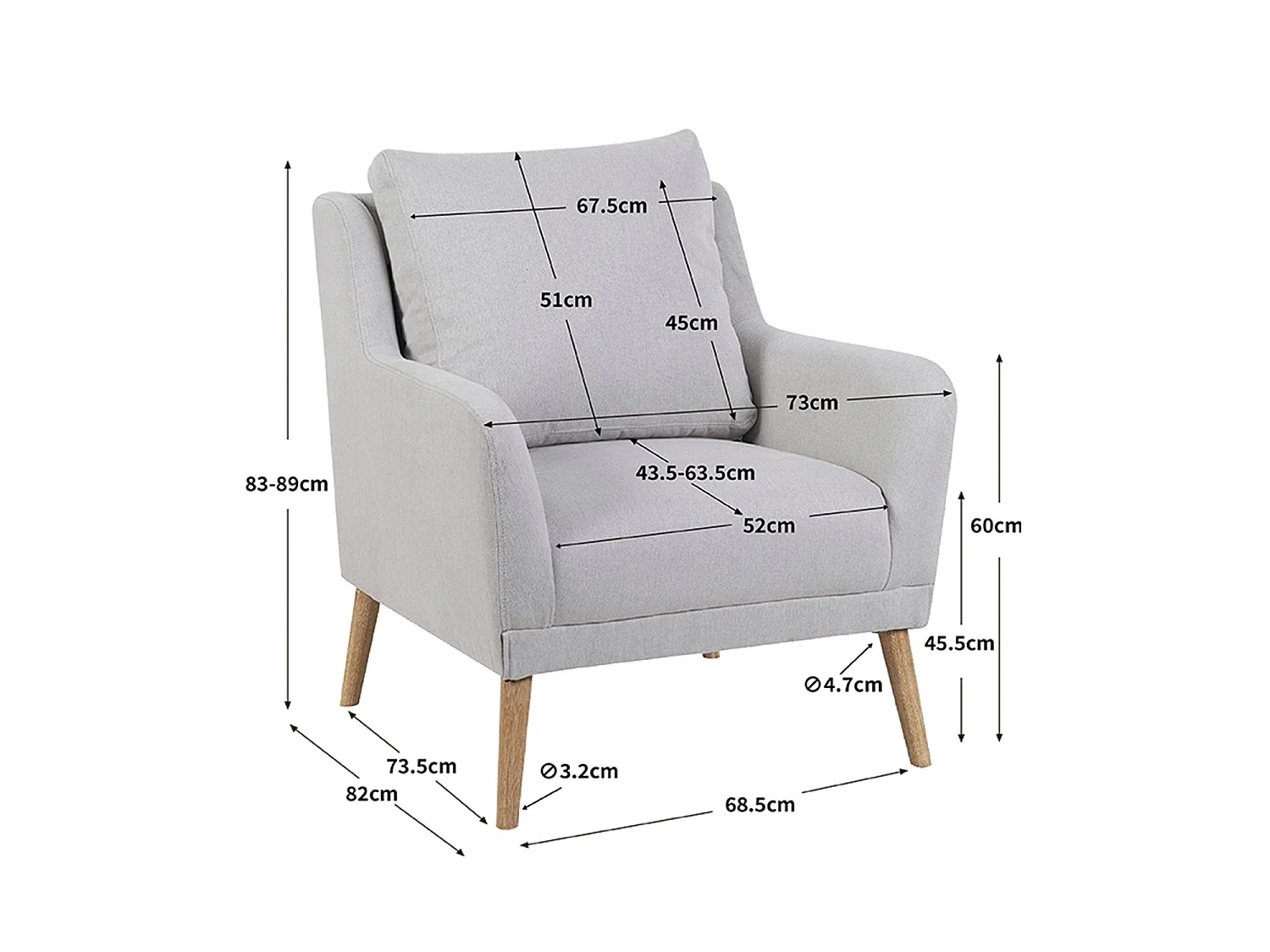 Sillón tapizado en tela allison  gris para hogar moderno mueble de almacenaje  - Homekit